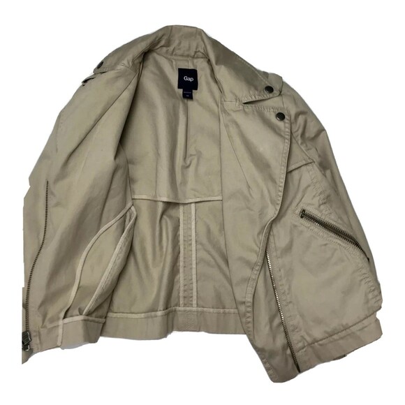GAP Women’s Full Zip Biker Jacket Size XS Solid Khaki Beige Long Sleeves EUC - Picture 2 of 12
